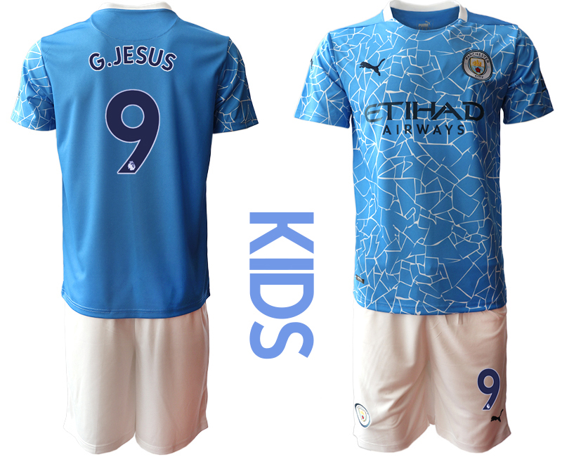 Youth 2020-2021 club Manchester City home blue #9 Soccer Jerseys->customized soccer jersey->Custom Jersey
